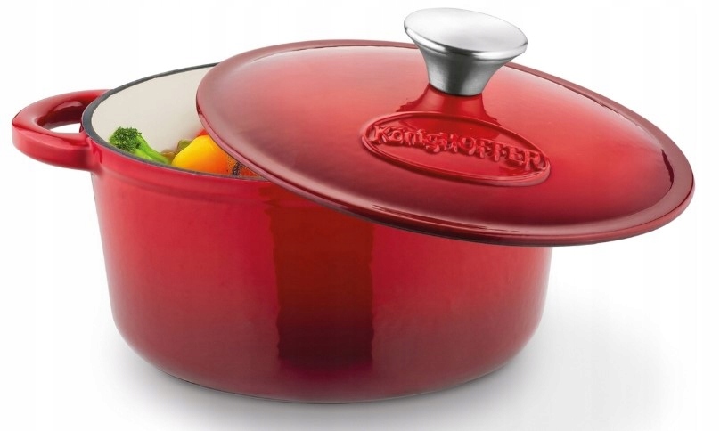Zapékací Mísa Litinová Indukce Hustilka Červená Oválná Retro Konighoffer 2,8L