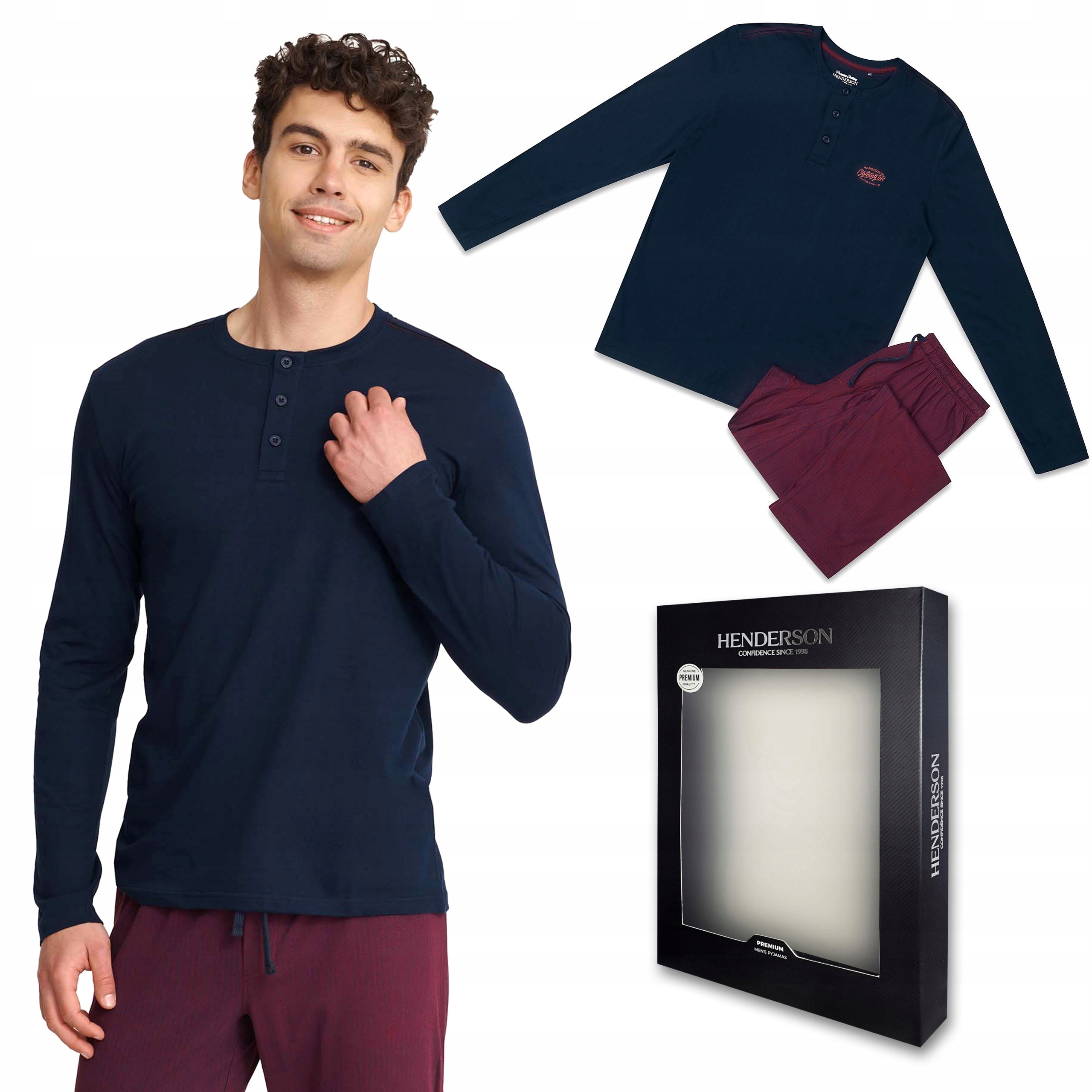 Pánské bavlněné pyžamo s dlouhým rukávem Henderson Udos XXL