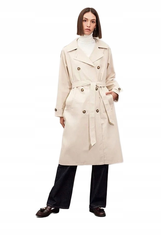 Defacto Klasický Dámský Dvouřadý Kabát Béžový Ke Kolenům M 5FA