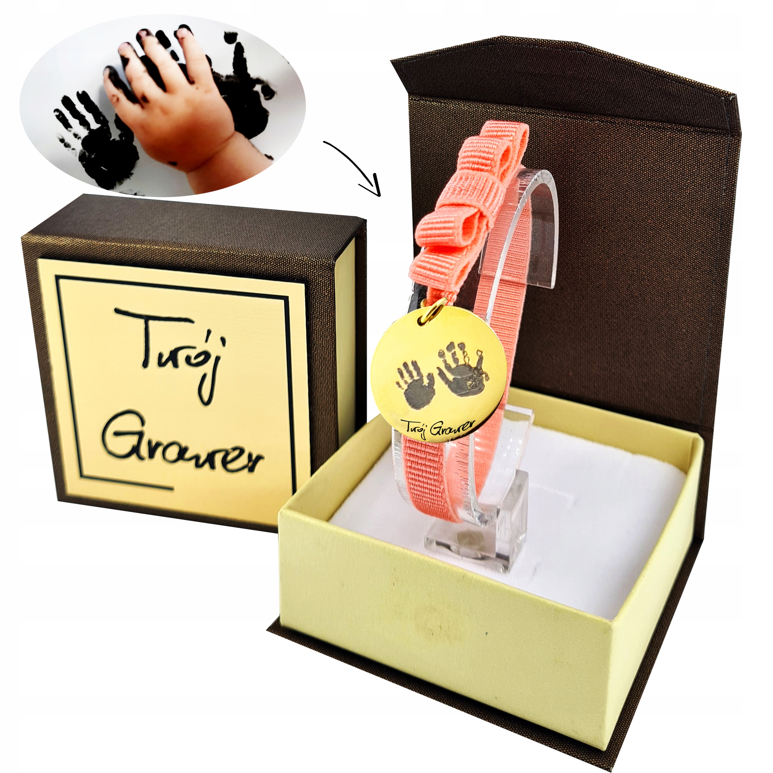 

Bransoletka Grawer Odbicie Raczek Dziecka Chrzest