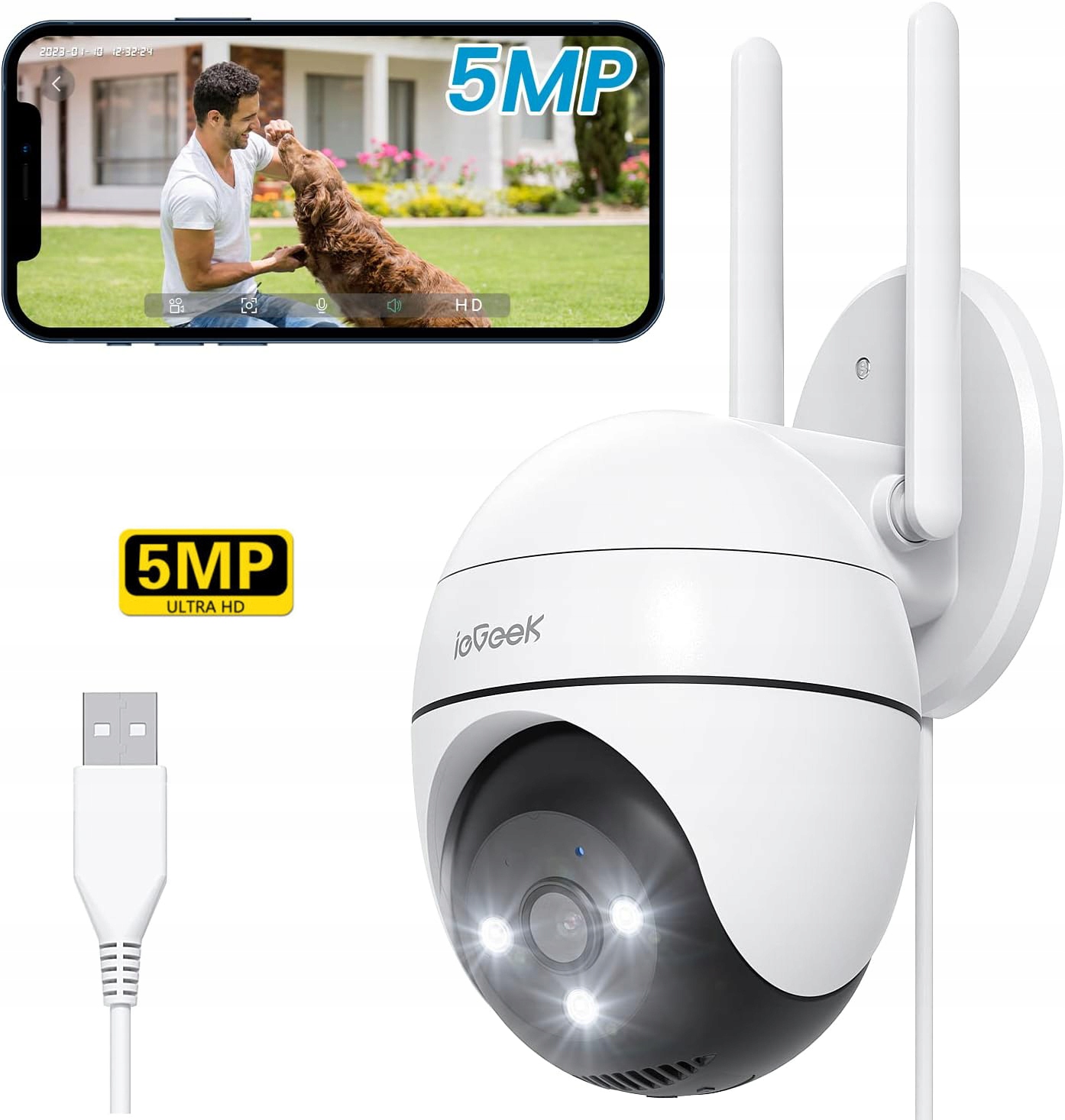 Venkovní Otočná Kamera Wifi 5MPx 2880*1600P Full Hd Pro Monitorování