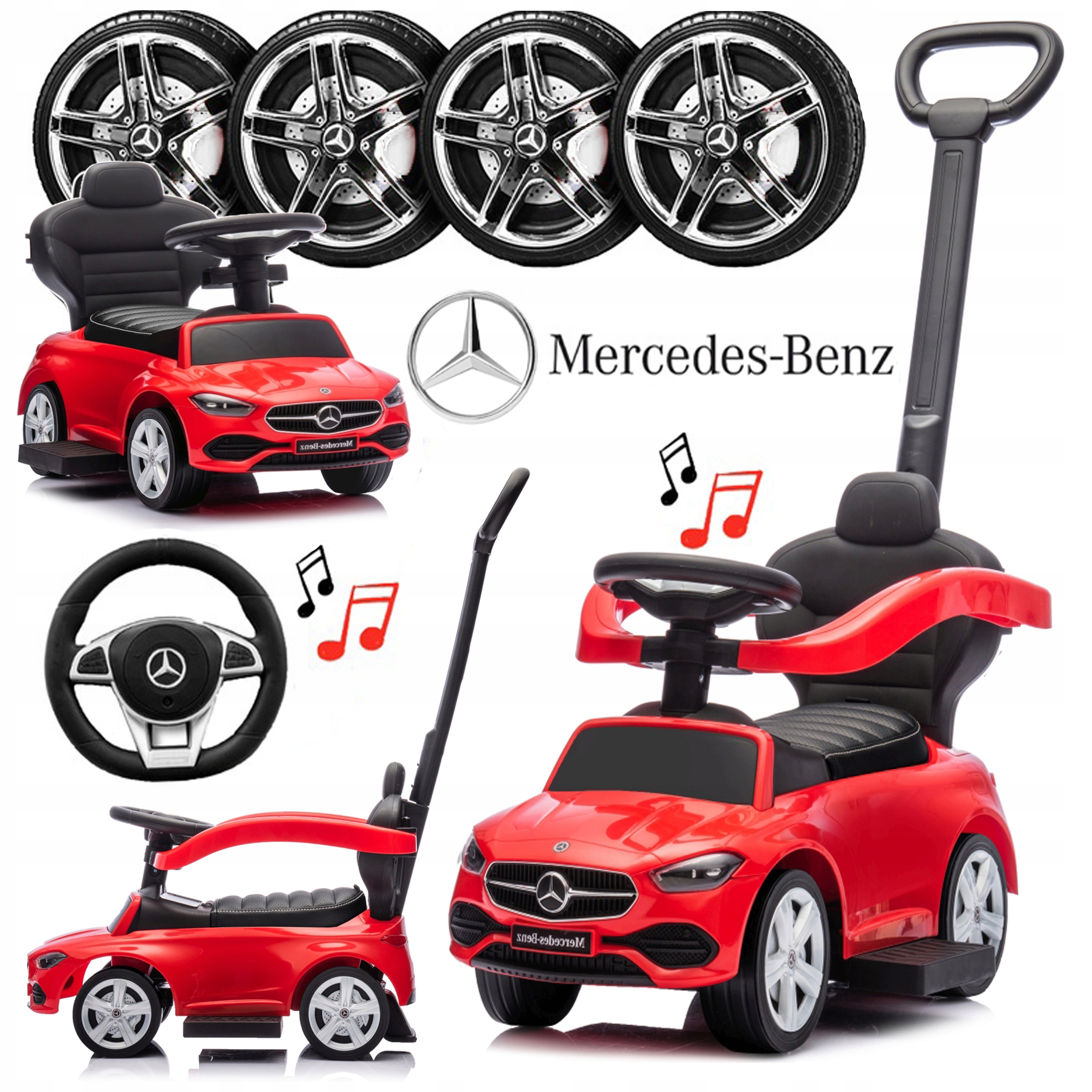 Jeździk Pchacz Samochód 4w1 Auto Dla Dziecka Mercedes Audio Dźwięk Ekoskóra
