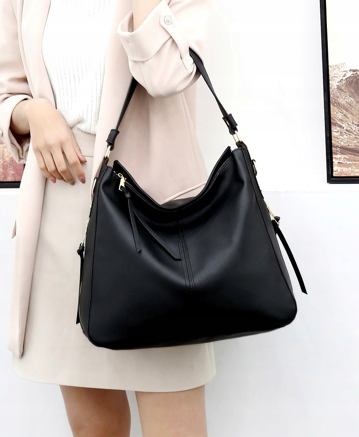 Torebka Skórzana Damska Czarna Miejska Pojemna A4 Płeć kobieta