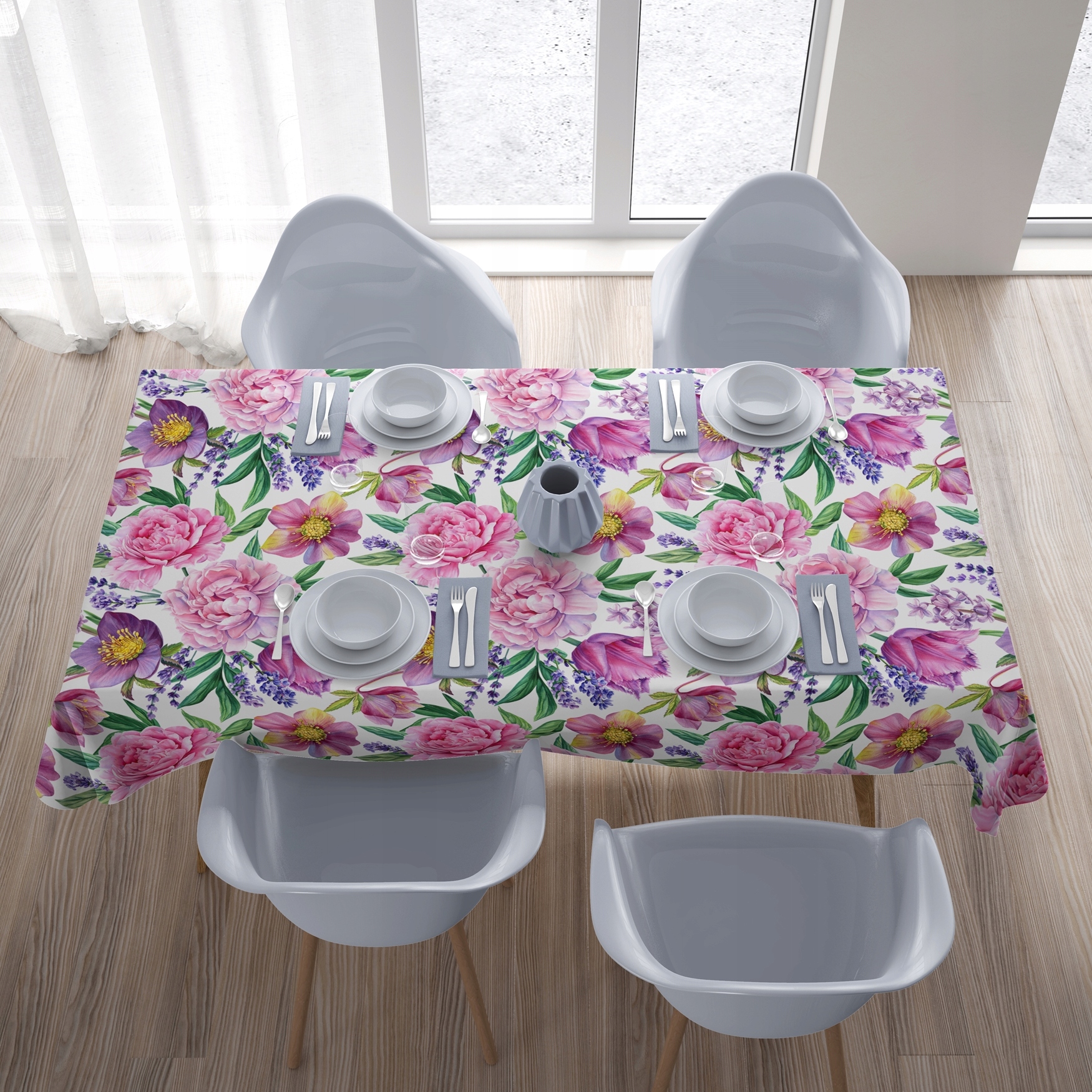 OBRUS PLAMOODPORNY 140X220 GŁADKI MATOWY GRUBY Wzór dominujący kwiaty