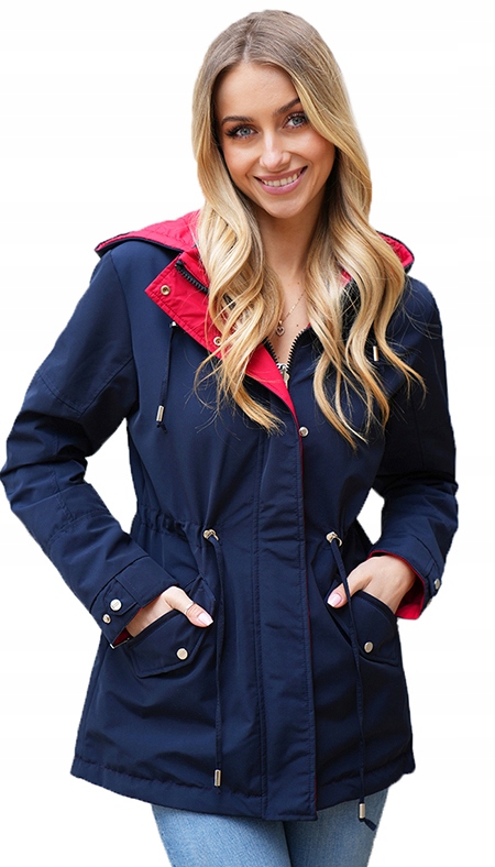 DWUSTRONNA TALIOWANA WIOSENNA Kurtka PARKA Kaptur 3 KOLORY Przejściowa 4XL Wypełnienie syntetyczne