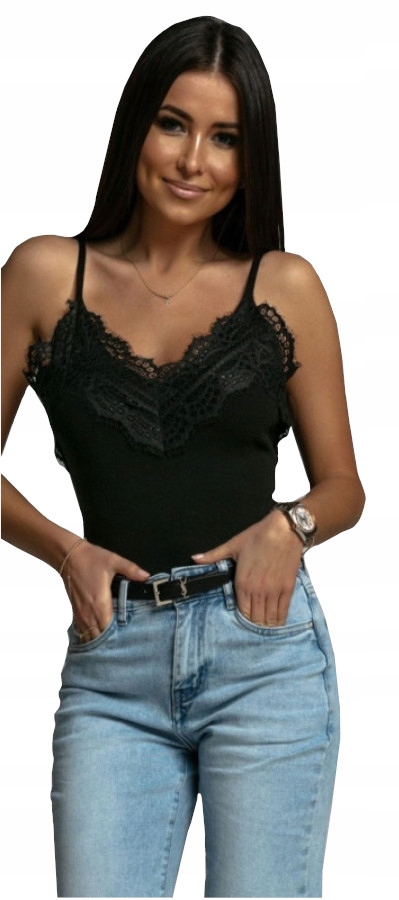 ŚLICZNA BLUZKA KORONKOWA DOPASOWANA CZARNA TOP Płeć kobieta