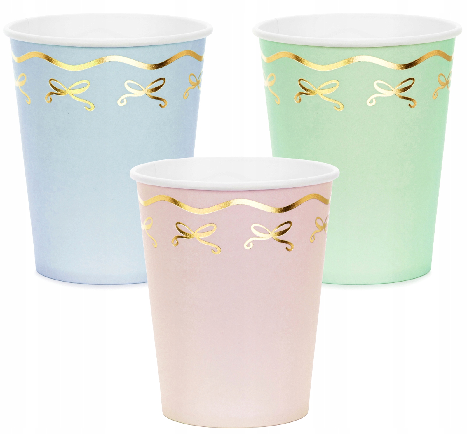 KUBECZKI PAPIEROWE ZŁOTE KOKARDKI JEDNOROŻEC 220ML-6 SZTUK-0929