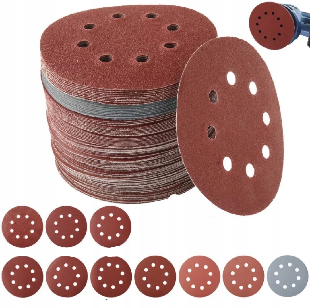 

10 x papier Ścierny na Rzep 150 mm p120 Z Dziurami