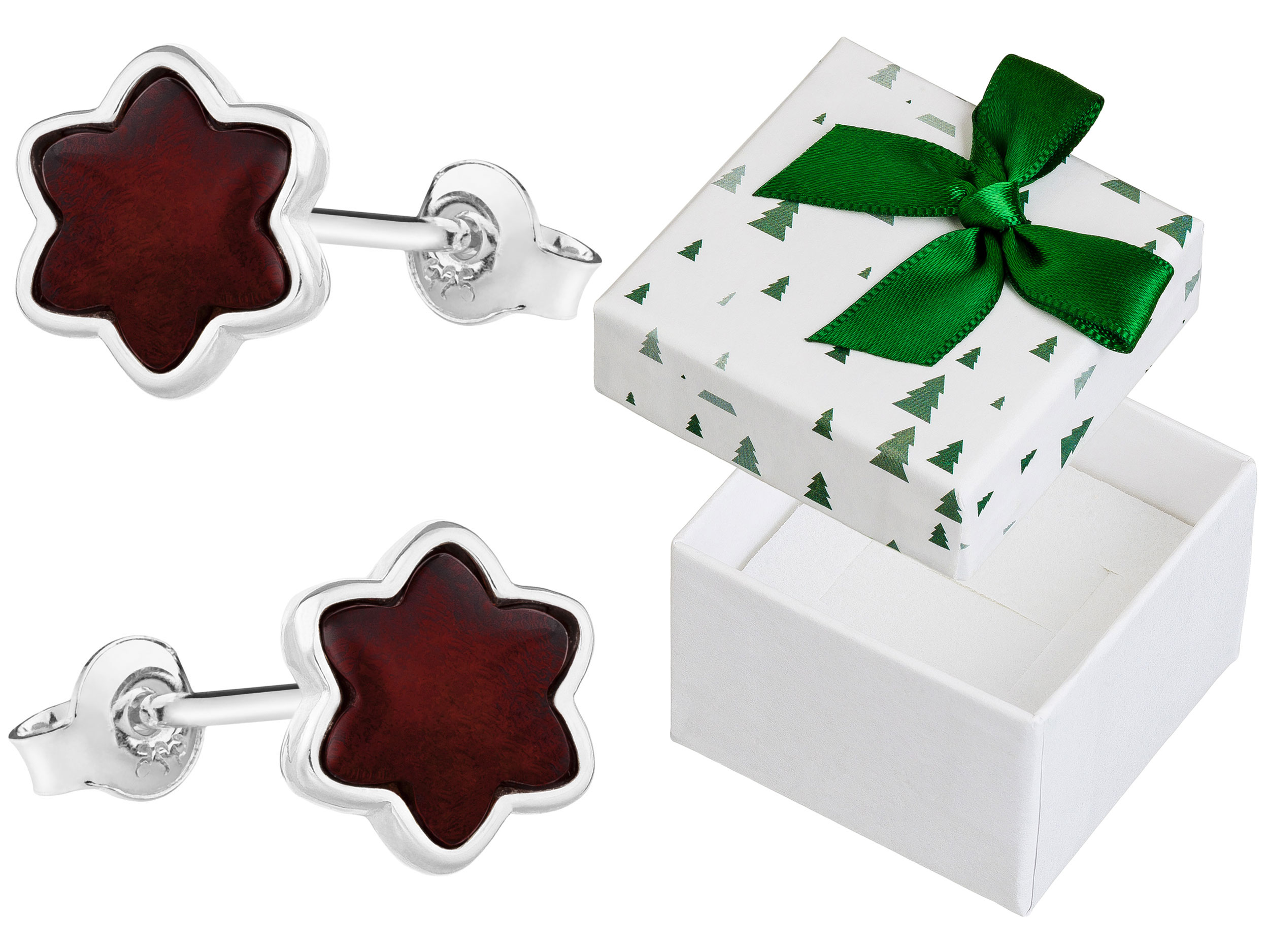 Stříbrné Náušnice Květiny s jantarem Dámské šroubky Květiny Tužky Stříbro