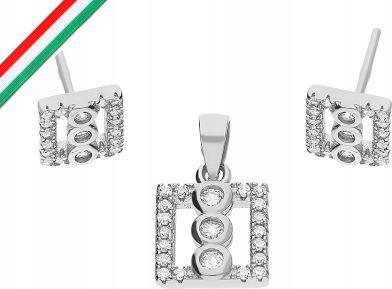 Stříbrný komplet šperků 925, čtverečky ze zirkonů, elegantní vzor, dárek