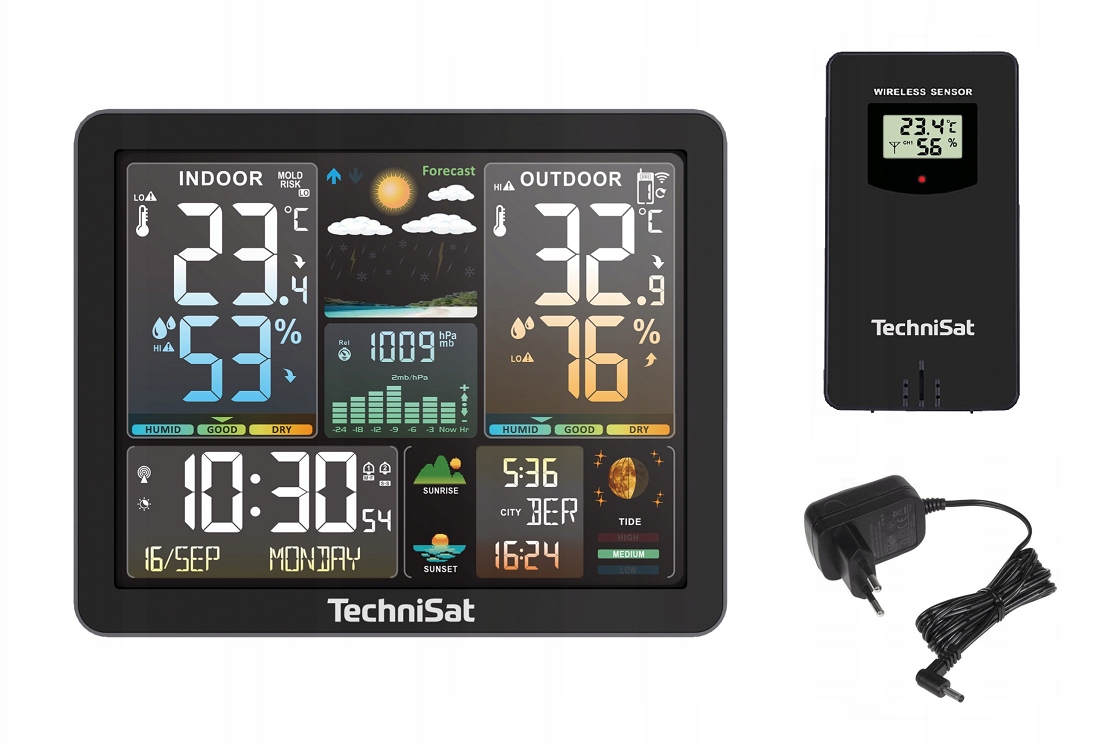 Stanice Počasí LCD teploměr venkovní senzor Dcf TechniSat Imeteo 500