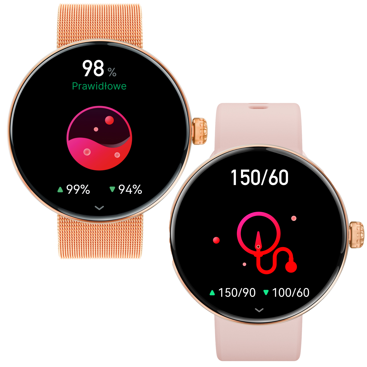 Smartwatch zegarek damski Bluetooth okrągły rose gold z bransoletką paskiem