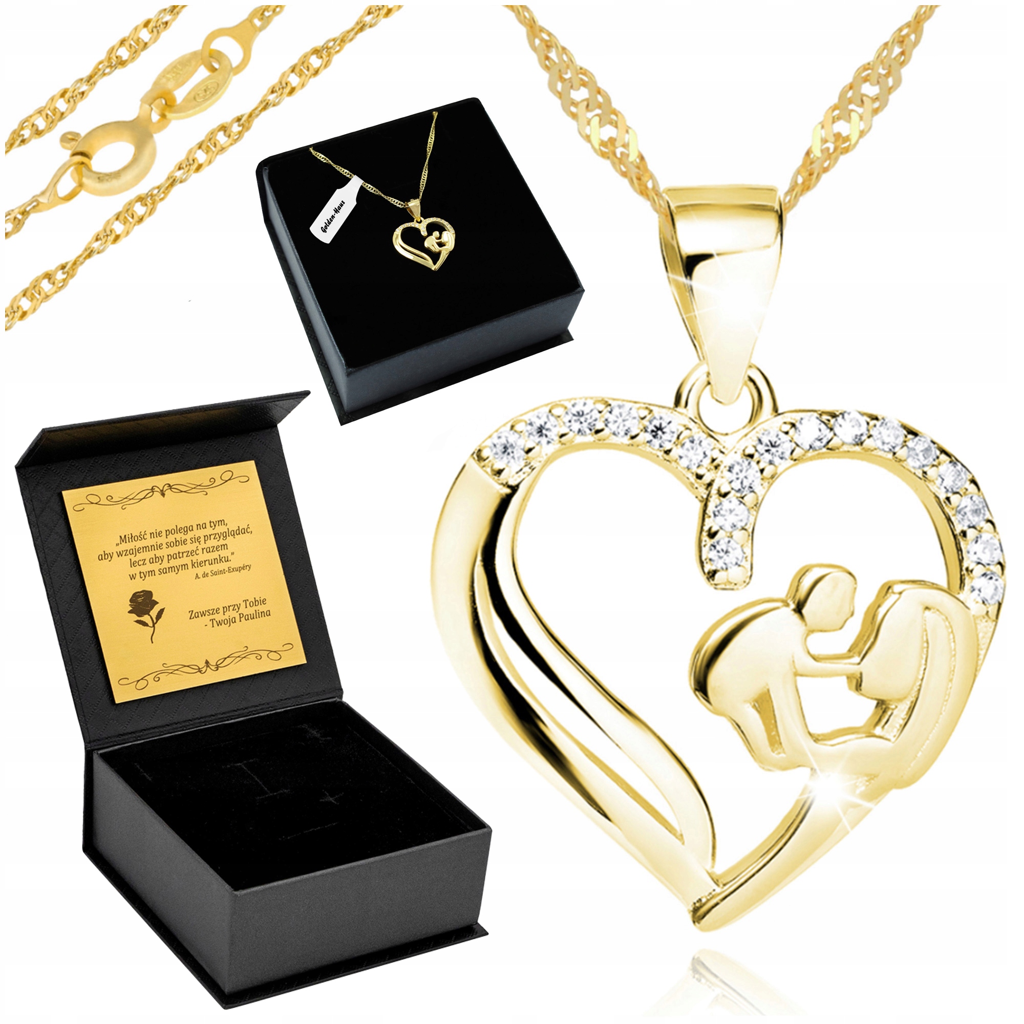 Krásný Zlatý Řetízek Se Srdce S 925 Zirkony Dárek Gravírování