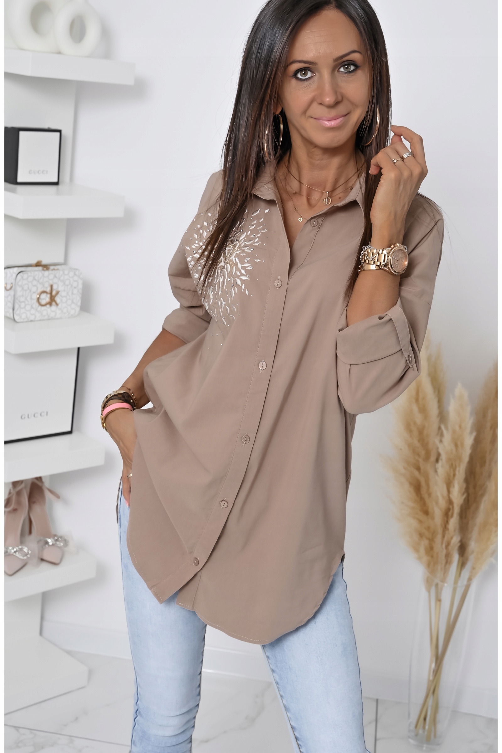 ŚLICZNIE ZDOBIONA KOSZULA OVERSIZE ELIT! WZ.4 XL Dekolt kołnierzyk