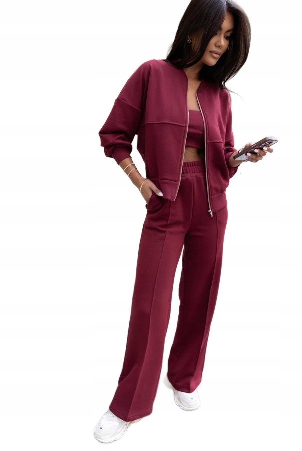 Tepláková Souprava Misty Bomber Plus Široké Kalhoty Bordó Xs/s