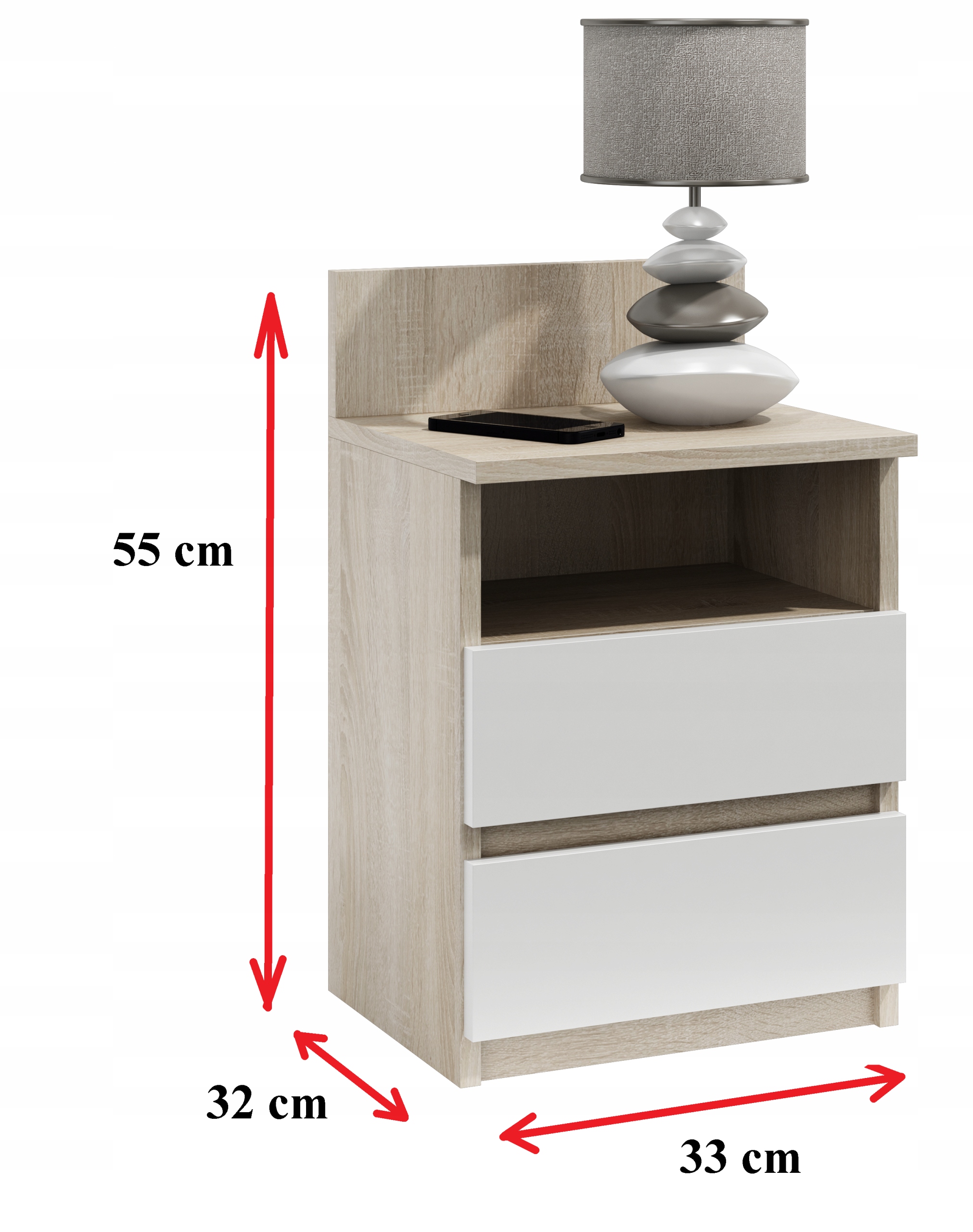 Szafka nocna M3 kolor dąb sonoma biały front Marka Arław