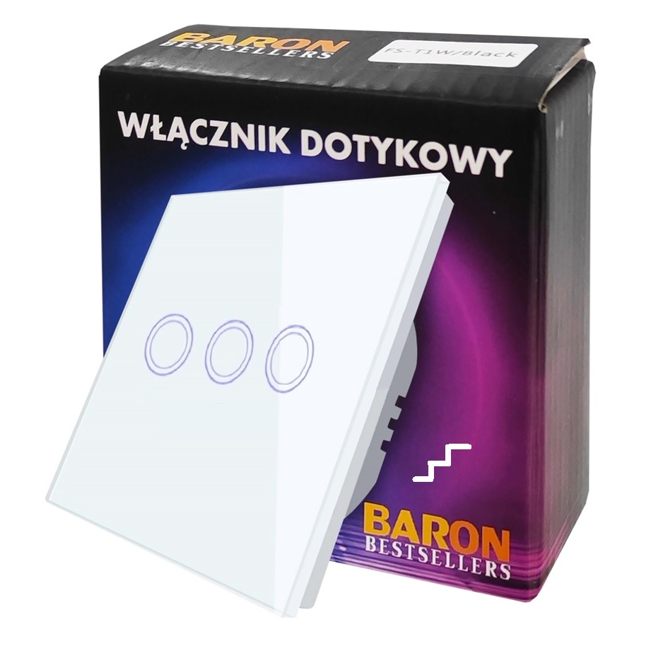 

Włącznik Potrójny Dotykowy Schodowy Biały Szkło