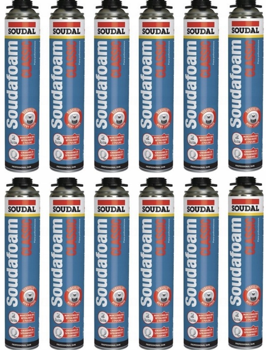 12 Ks – Montážní pěna Soudal Classic 750 ml nízkotlaká pistolová pěna