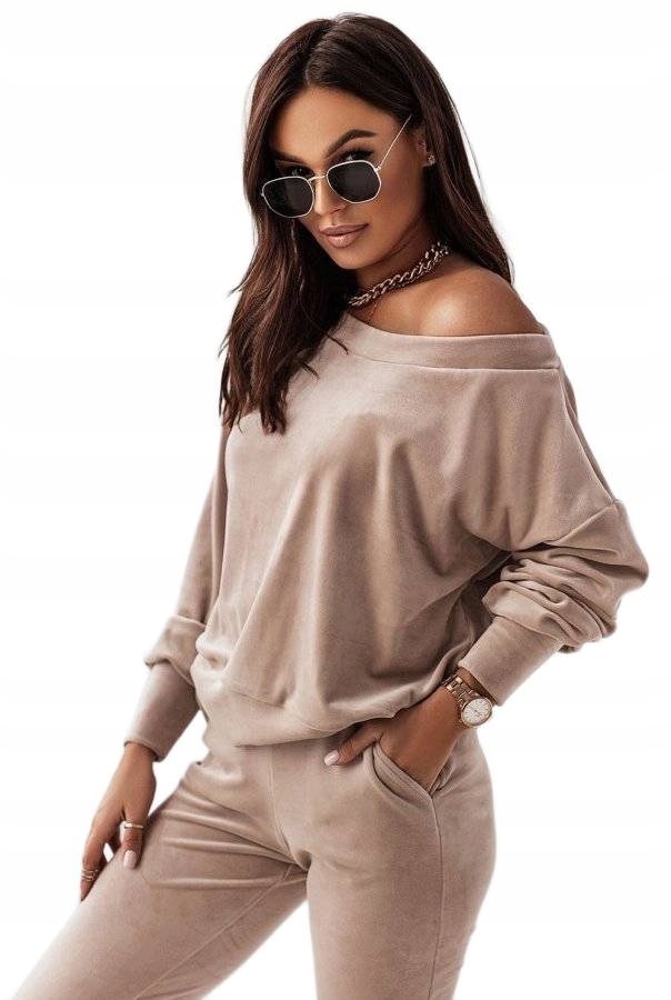 Béžová Velurová Tepláková Souprava Kanava XL/XXL