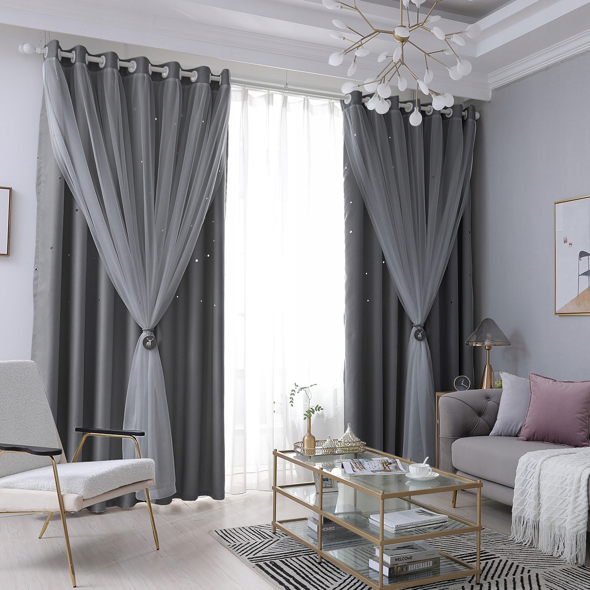 ZACIEMNIAJĄCE GOTOWE ZASŁONY FIRANA 100 x 250 CM Wzór gładki