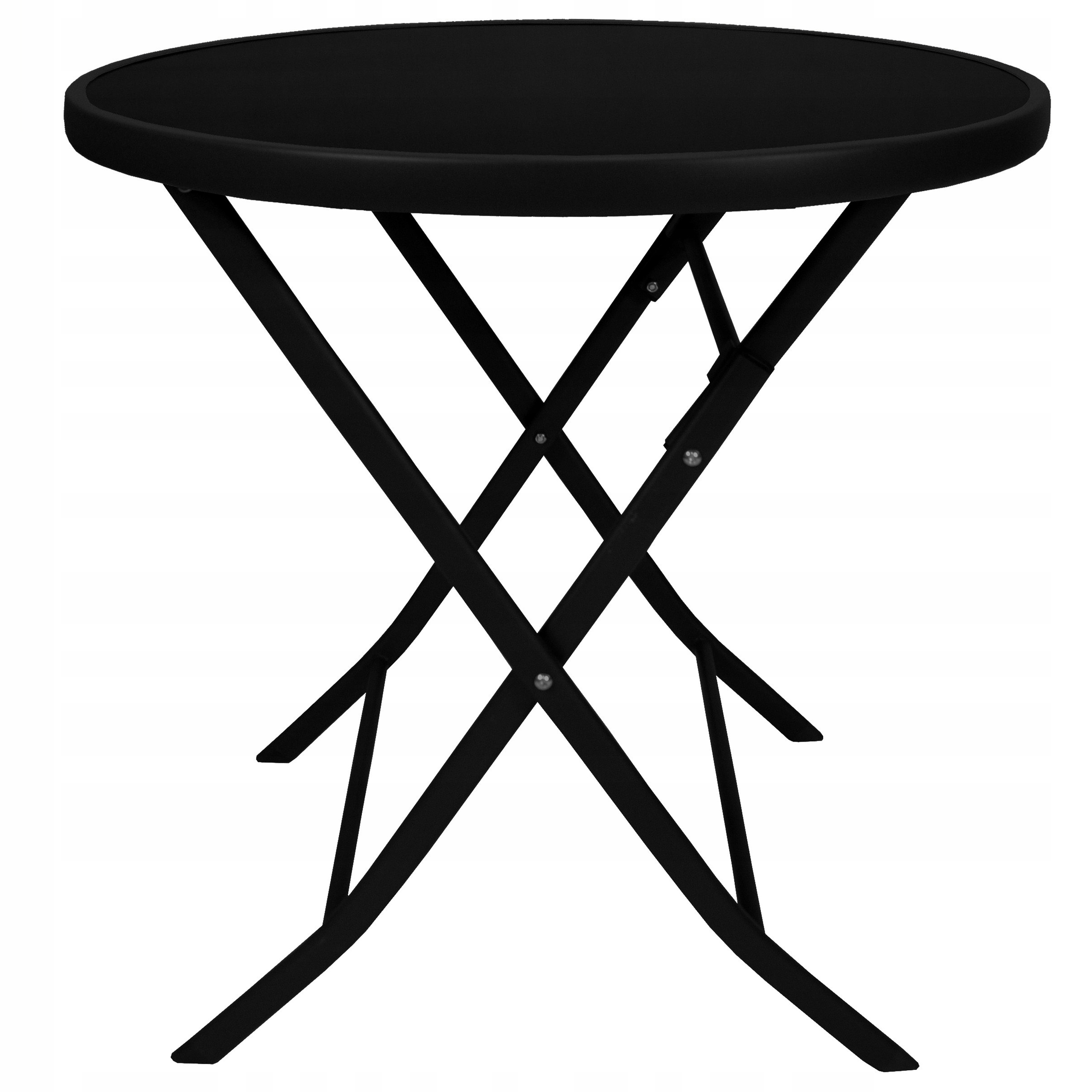 Solidny Stół Ogrodowy stolik balkonowy Czarny okrągły 70CM Szkło Hartowane