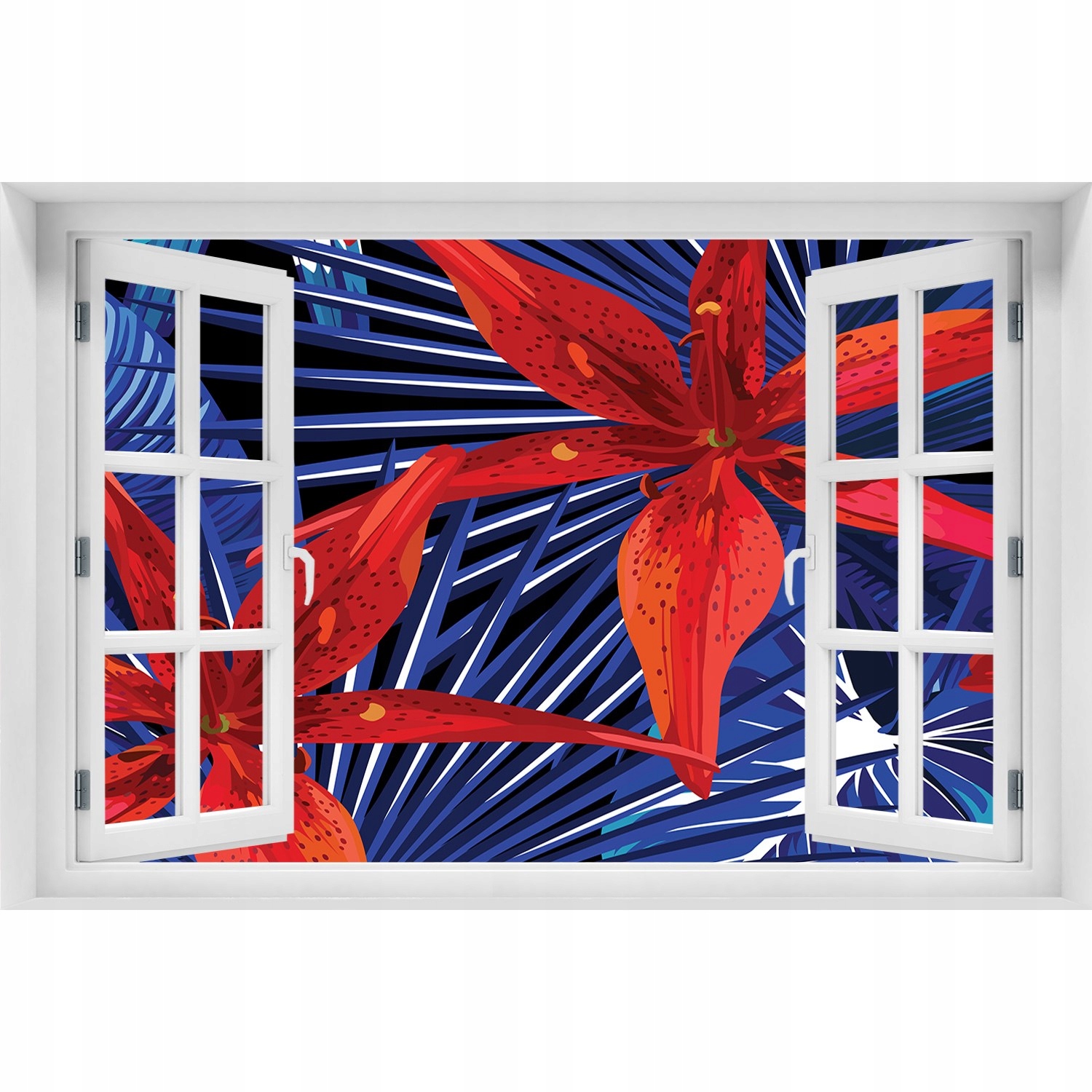 

Naklejka ścienna 3D Okno Tropikalne kwiaty 150x100