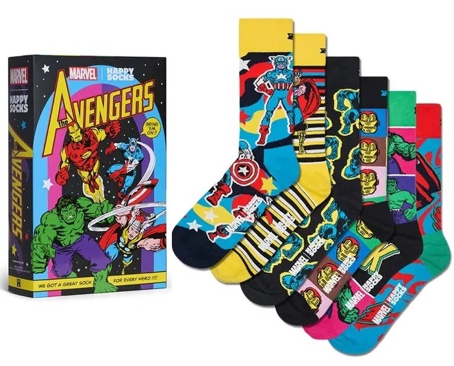 6-balení Happy Socks Ponožky Avengers Marvel Hulk Thor ponožky 41-46 6 párů