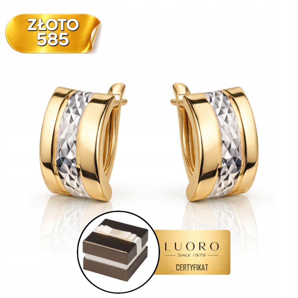 Náušnice Zlaté 585 14K Obdélník Diamantové Anglické Zapínání 1,3 CM