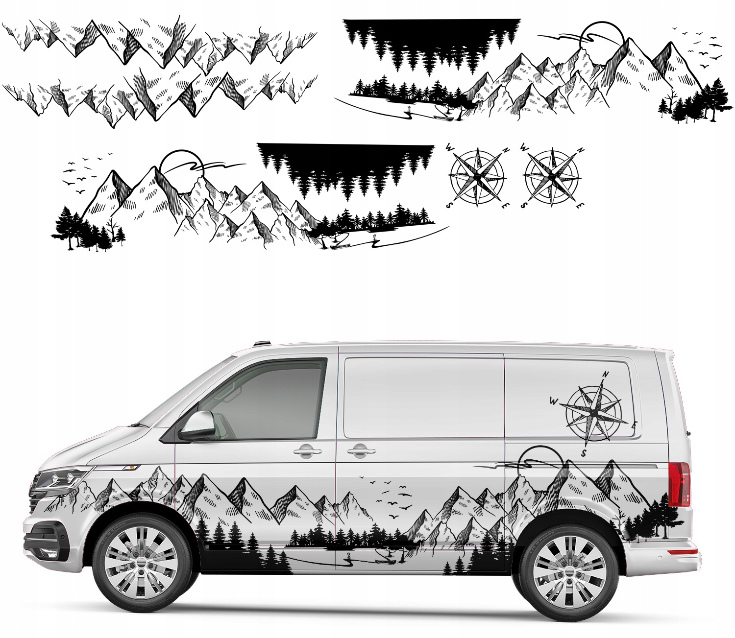 NAKLEJKA na Auto MOTYW GORY LAS KOMPAS 1033x93 cm