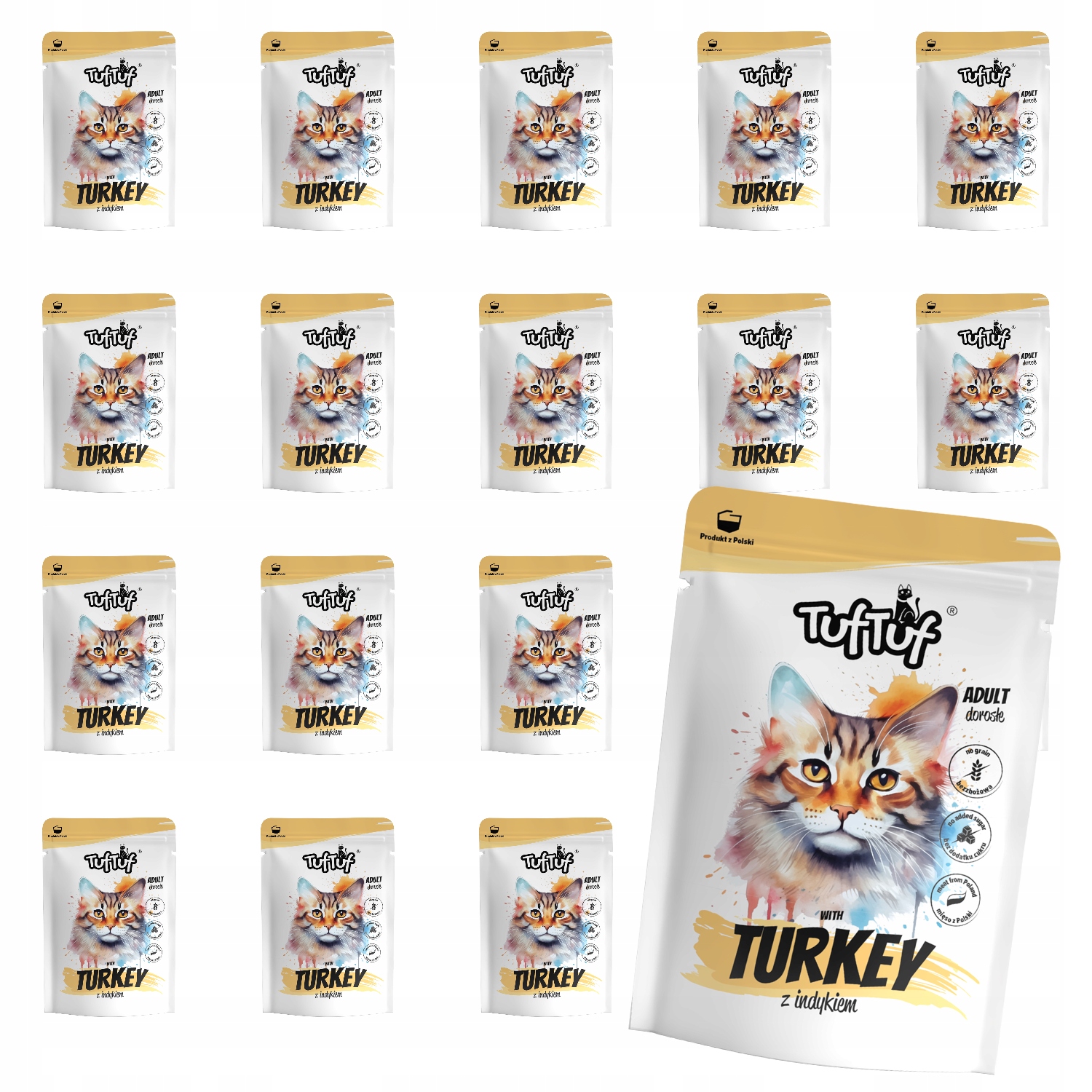 Levně Mokré Krmivo Pro Kočky TufTuf Kapsička mletá s krůtím masem Set 20x300g