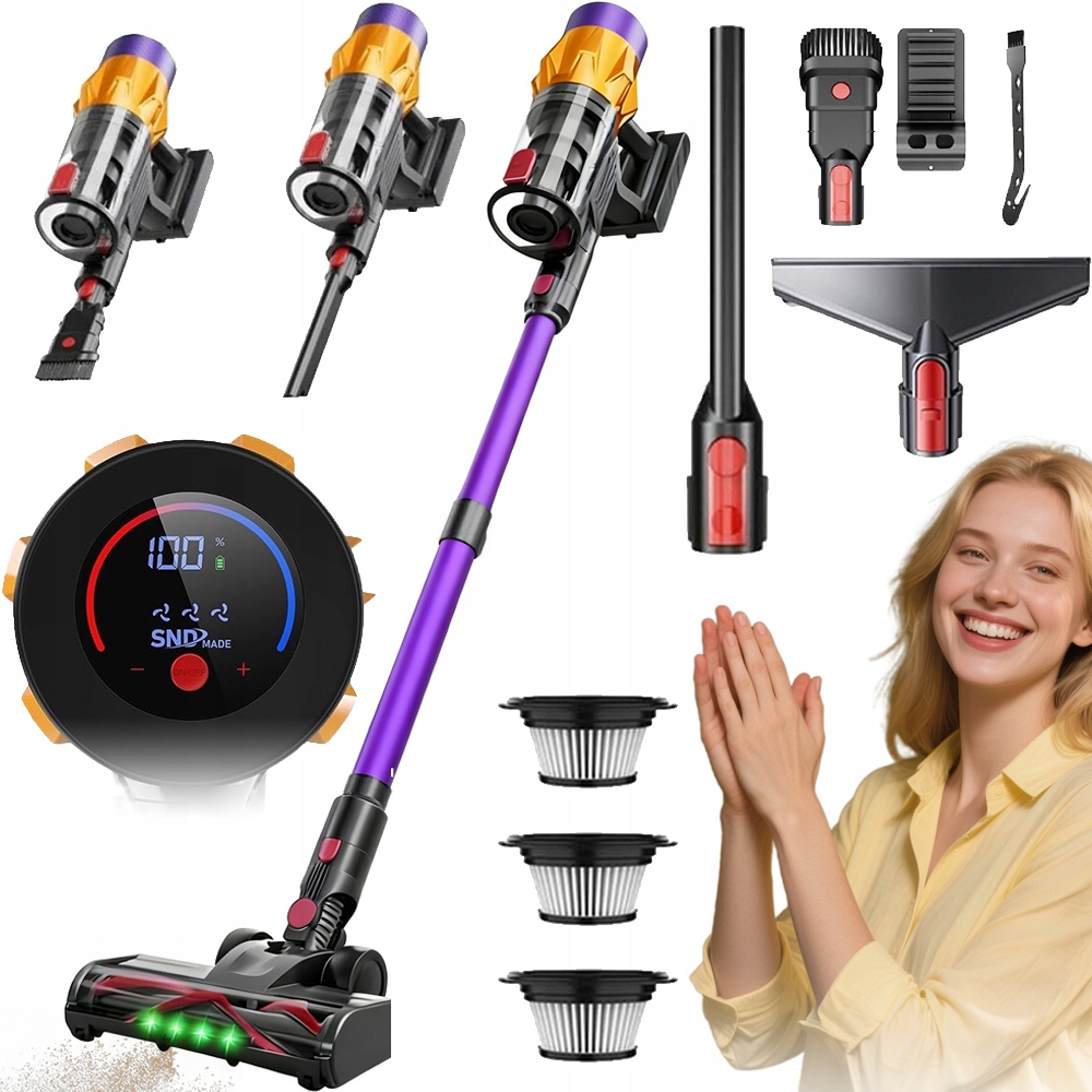 Tyčový Vysavač Bezdrátový Ruční Vysavač 3 Úrovně Sání Výkonný 400 W 35 Kpa
