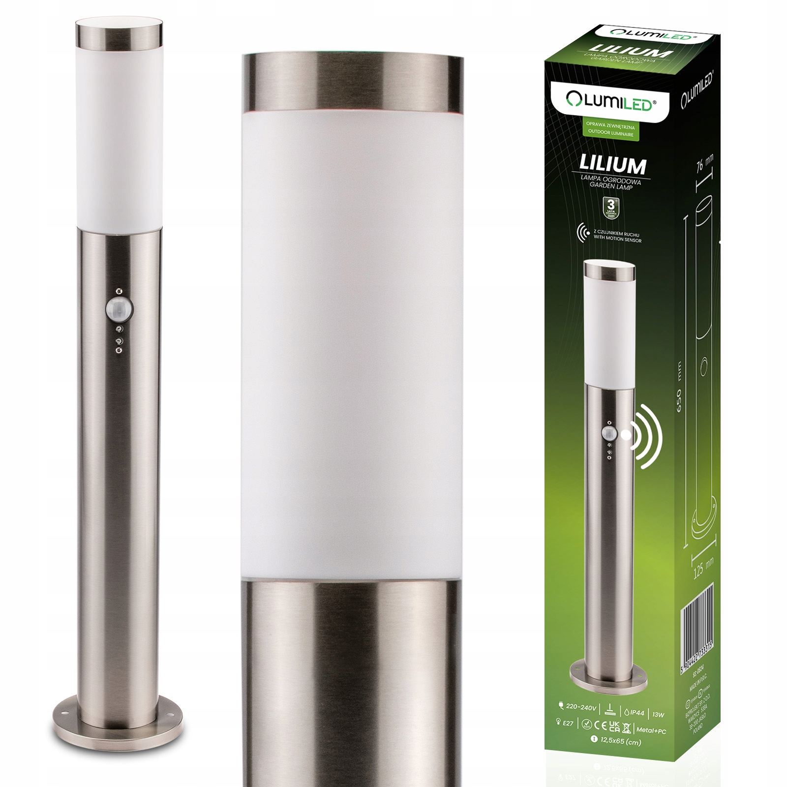 Venkovní zahradní lampa E27 Sloupkové svítidlo s pohybovým senzorem 65 cm IP44