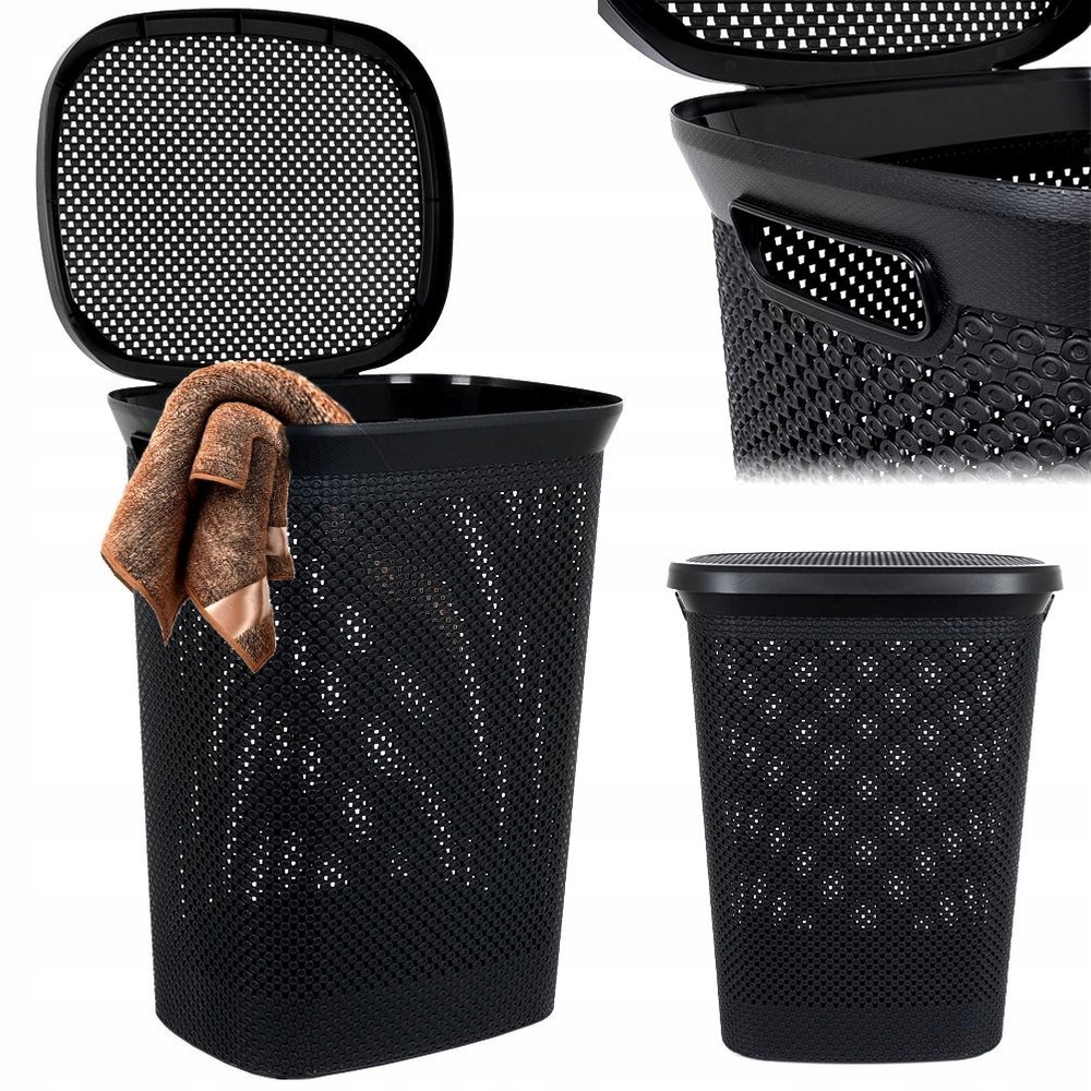 Koupelnový koš Nádoba na prádlo Oblečení Spodní prádlo Plastová Černá 60L