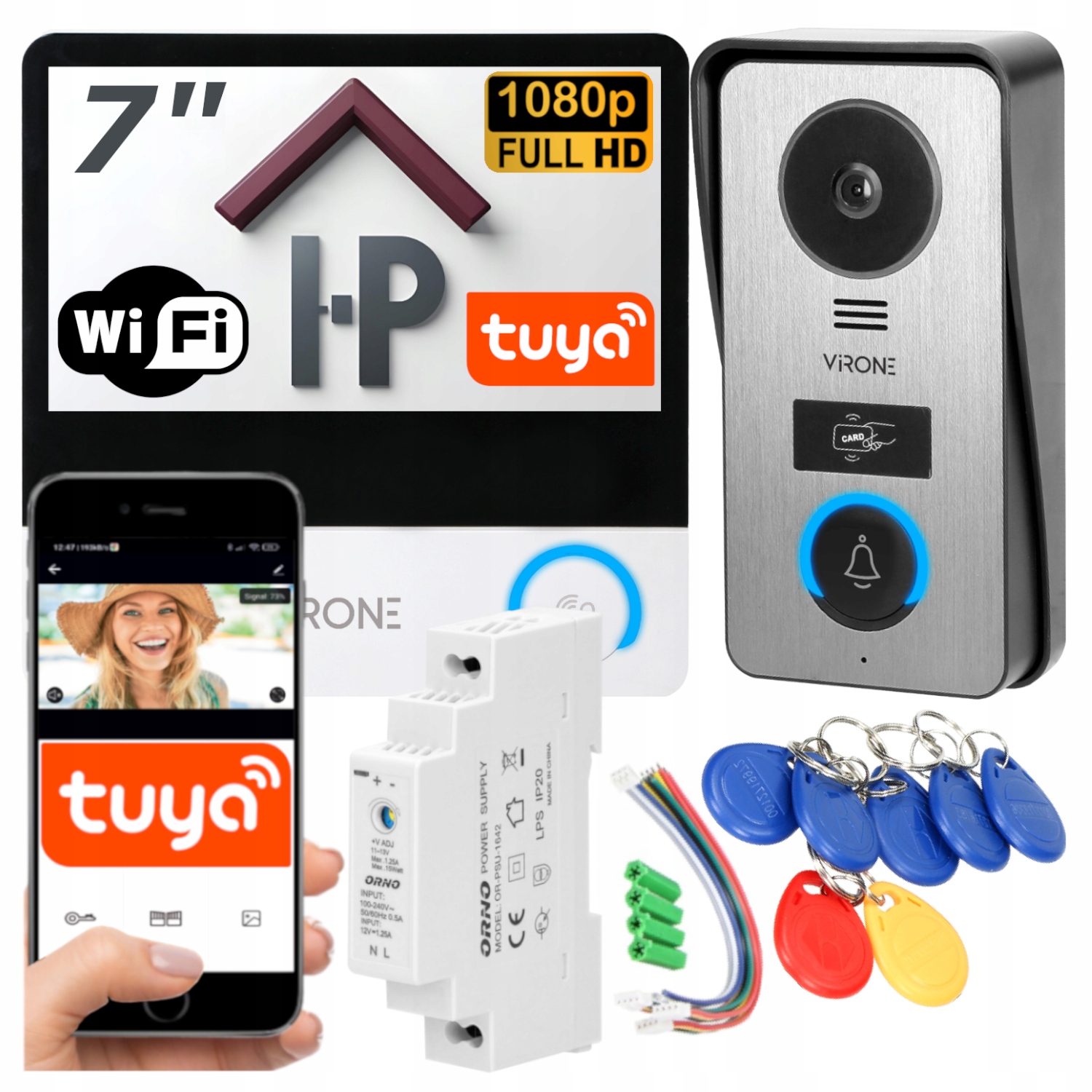 Wideodomofon Wifi Tuya 7" Full Hd Breloki Furtka Brama Zasilacz Na Szynę