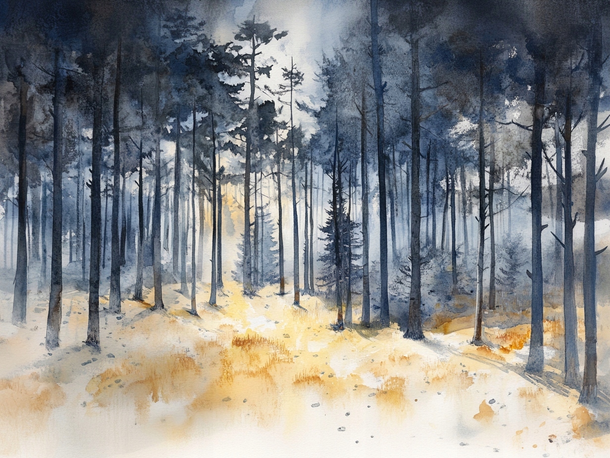Obraz Na Plátně Canvas Akvarel Krajina Les Stromy Příroda 80x60