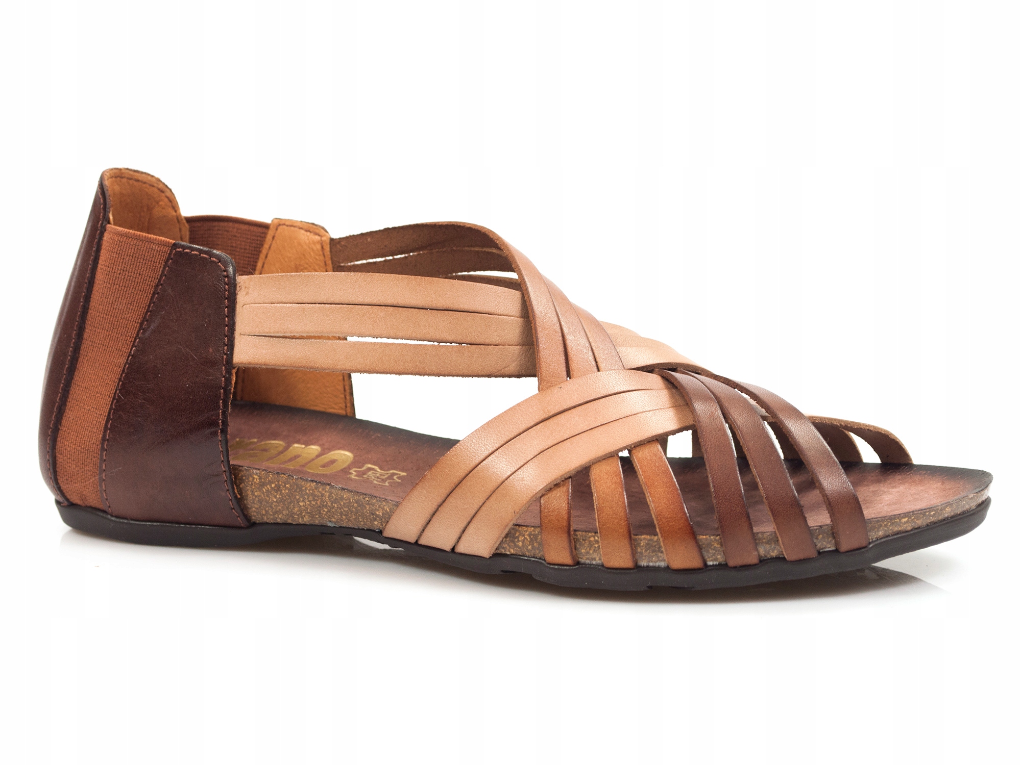 skórzane sandały damskie z zakrytą piętą Brązowe wsuwane rzymianki Verano