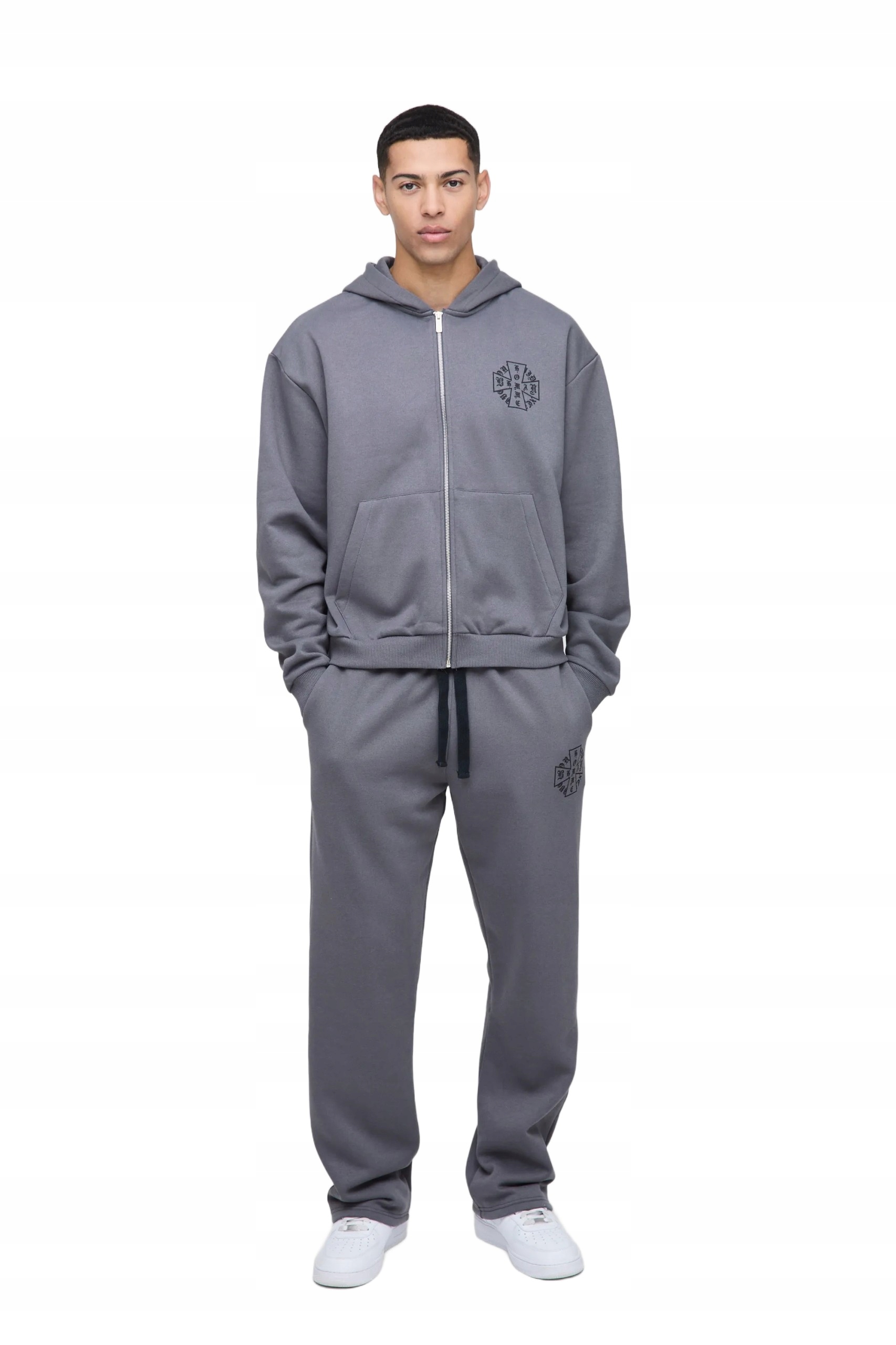 Boohooman Pánský Teplákovka Komplet Šedý S Kapucí A Potiskem Dlouhý L Z3A