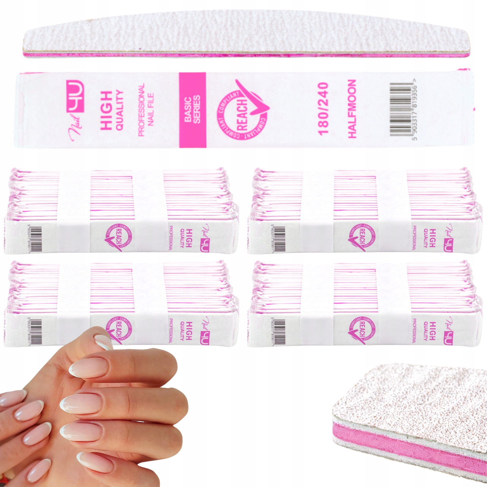 Pilnik Do Paznokci Nail4U Basic Łódka 180/240 Bezpieczny Zestaw 100 sztuk