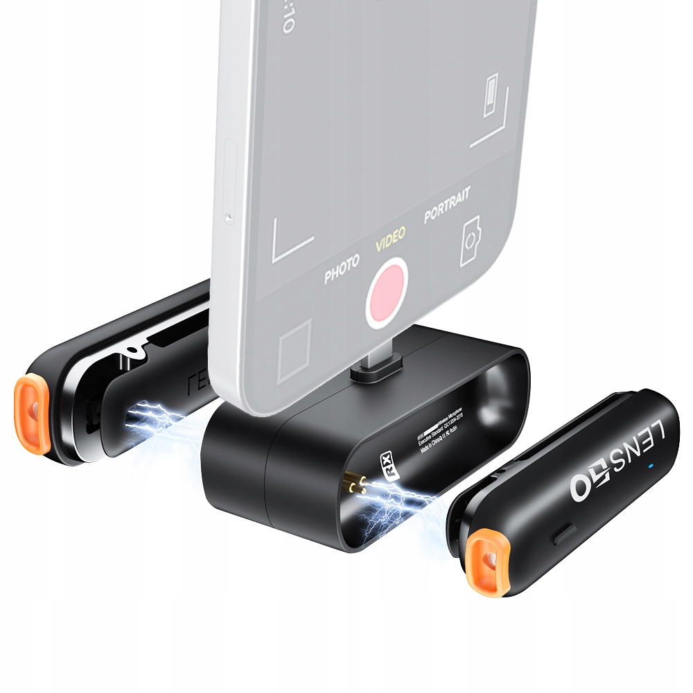 2x Bezdrátový mikrofon 2,4 GHz Dosah 50 m pro telefon iPhone Lightning