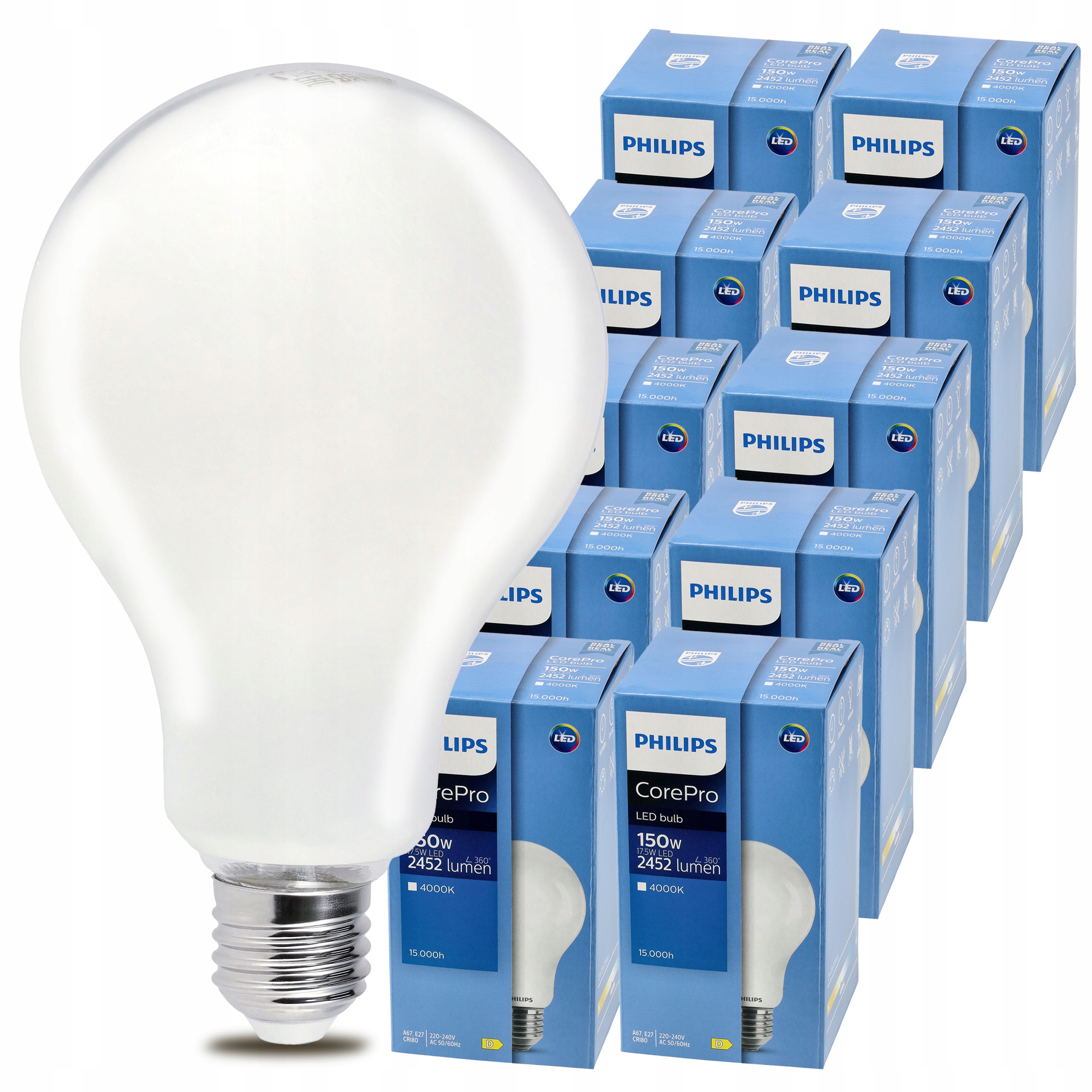 10 x Led žiarovka E27 Philips 17,5W 150W 2452lm 4000k Premium Sada žiaroviek