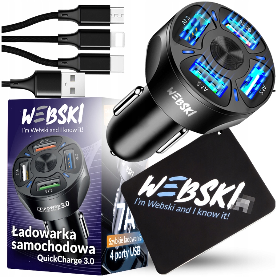 

7w1 Szybka Ładowarka Samochodowa Qc 3.0 7A Kabel