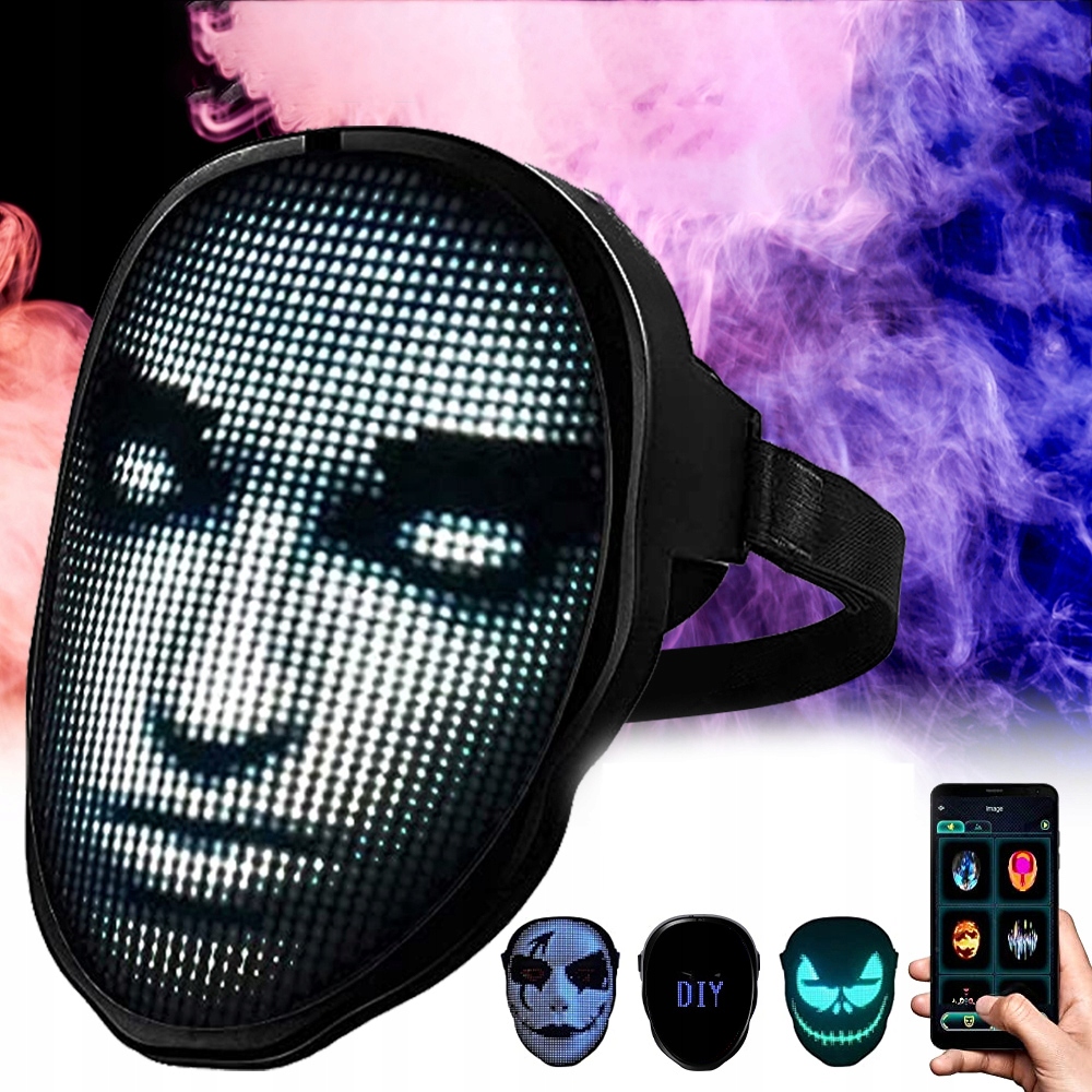 Led maska Halloween Změna obličeje Gestem 2074 Diody Rgb Rytmus hudby