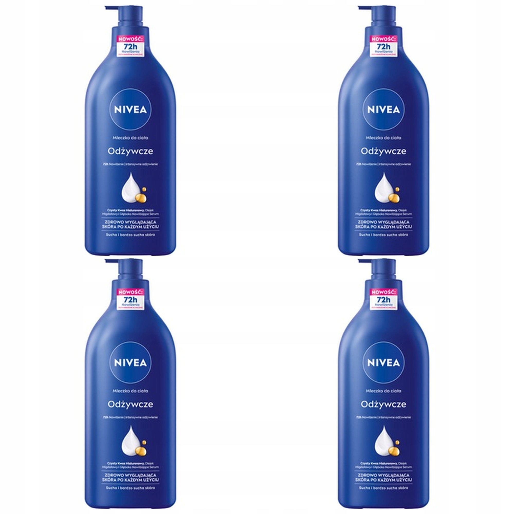 4x 625ml Nivea Odżywcze Mleczko do ciała z pompką
