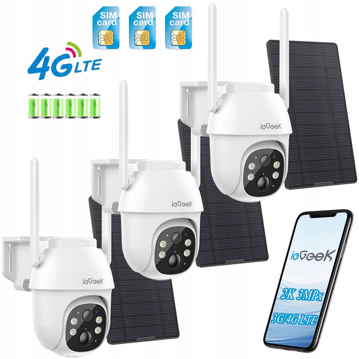 Venkovní Otočná Ip Kamera Na Sim Kartu 4G Lte Gsm 2K 3MPx 3ks