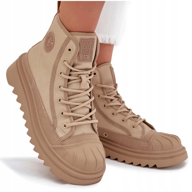 Dámské Vysoké Zateplené Tenisky Na Platformě OO274A356 Béžové 38