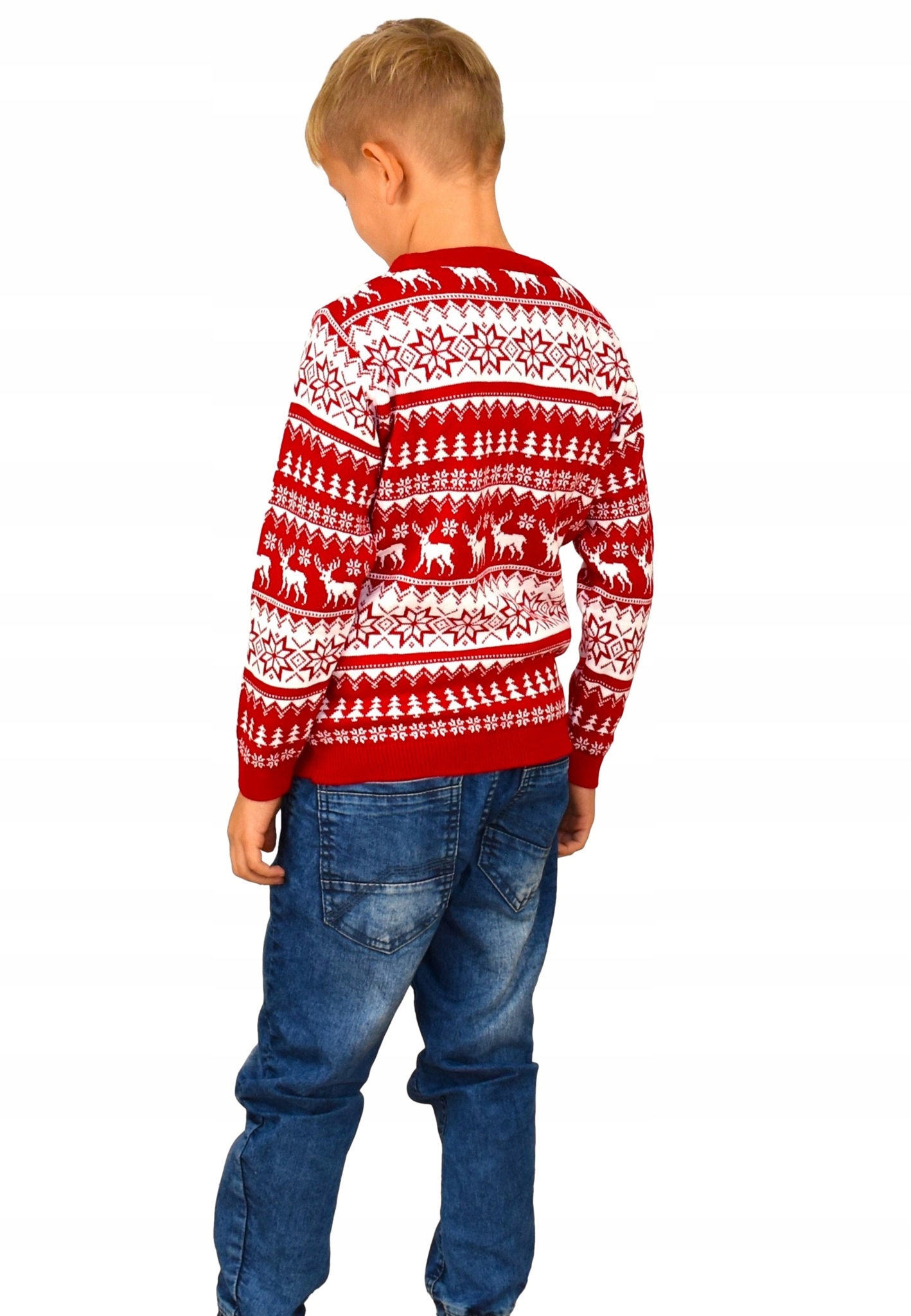 CZERWONY ŚWIĄTECZNY SWETER NORWESKI W ŚWIĄTECZNE DLA DZIECKA RENIFERY 6/7Y Rozmiar (new) 122 (117 - 122 cm)