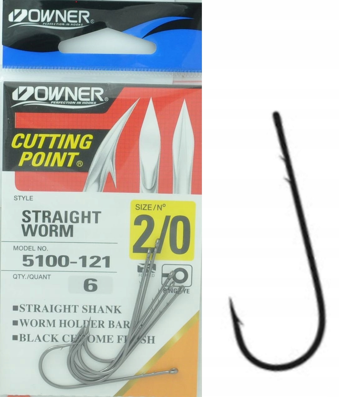 nr 2/0 Haczyki Owner Straight Worm 5100 do Czeburaszki Nsb Długie