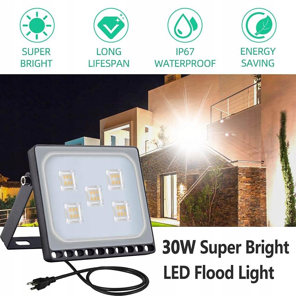 Reflektor LED Ciepły IP65 Wodoodporny Do Ogrodu Garażu 30W PAPASBOX — miniatura 8