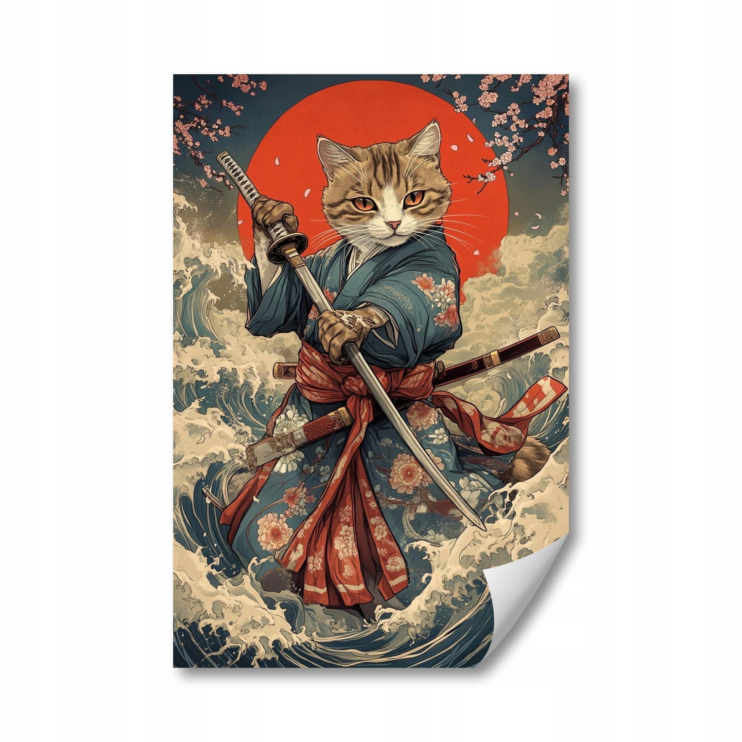 Plakát Japonsko Asie Samuraj Bojovník Meč Kočka 80x120