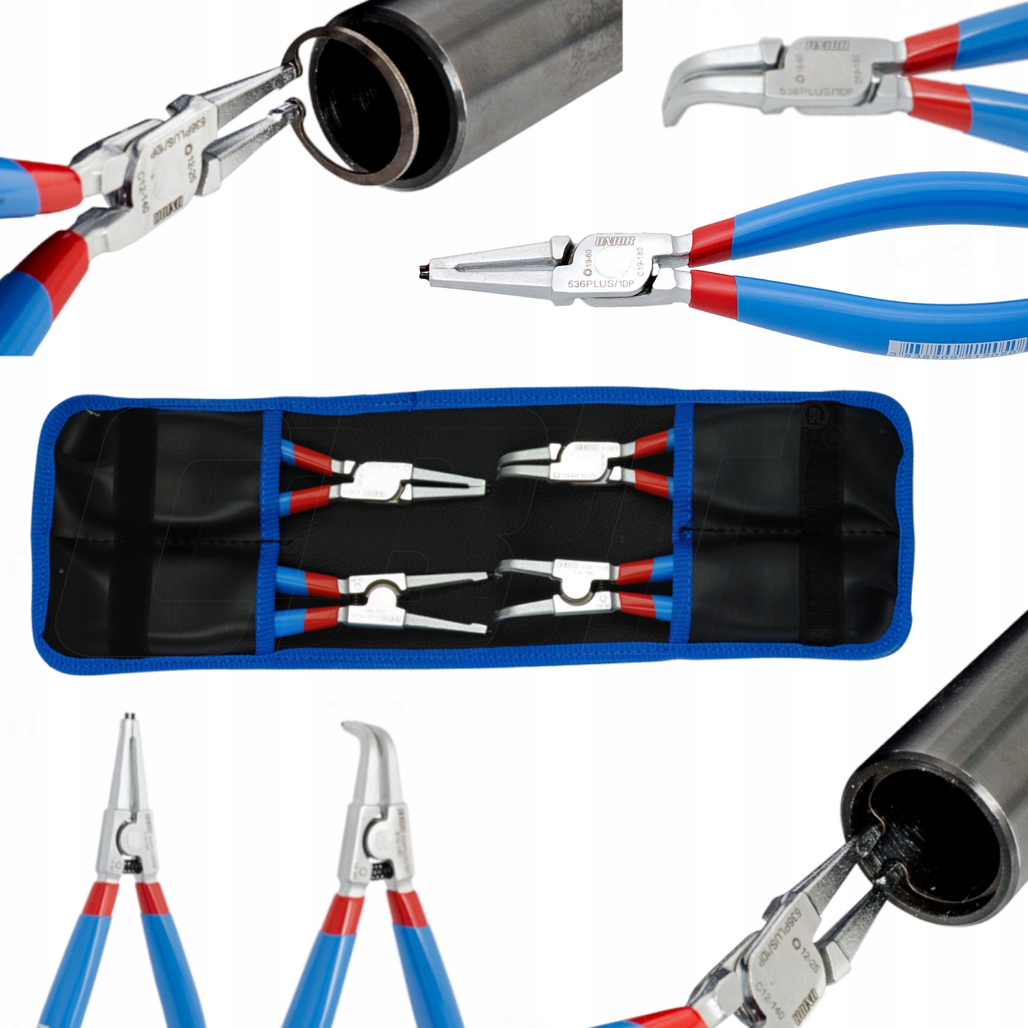 Sada klieští Plus pre Segerove krúžky, 19-60 mm, v puzdre 180 mm Unior